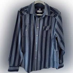 Drill Long Sleeve Button Up. Size Men’s L. Color Navy & White.